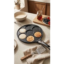 Luxxa Home Panface Emoji Pancake Tavası 27 cm | 7 Bölmeli Döküm Alüminyum Pankek & Kahvaltı Tavası Siyah