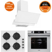 Afm Tech ve Ferre Markalı Edıt Turbolu Dijital  Beyaz Cam Ankastre Set (CS206-FA + FM7701 + FM3301)