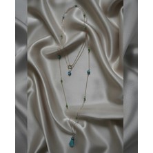 Mavi Yeşil Boncuk Detaylı Şık Uzun Kolye