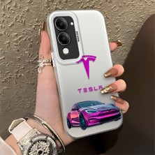 HONTINGA Vivo Y04 ile Uyumlu Kılıfı Silikon Kenar Sert Arka Düşüme Önleyici Basitlik Anti Düşme Kamera Korumali Tesla Desen Telefon Kılıfı Kadın ve Erkek Için Uygundur K1-1107