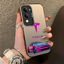 HONTINGA Vivo Y04 ile Uyumlu Kılıfı Silikon Kenar Sert Arka Düşüme Önleyici Basitlik Anti Düşme Kamera Korumali Tesla Desen Telefon Kılıfı Kadın ve Erkek Için Uygundur K1-1107