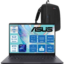 Asus Expertbook B3 (B3405CCA) Intel® Core™ Ultra 5 225H 32GB Ddr5 1tb SSD Intel® Arc™ Grafik 14"WUXGA(1920 x 1200)400 NIT,SRGB:%100 Freedos Taşınabilir Bilgisayar U5225H16512B0DF13+ZETTAÇANTA