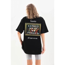 Amorluxe Unisex Baskılı Oversize T-Shirt - Siyah