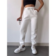 Amorluxe Üç Iplik Basic Lastikli Eşofman Pantolon - Beyaz