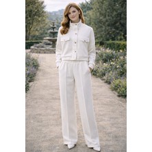 My Style Beyaz Alt Üst Düğmeli Kadın Takım