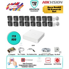 Hikvision 16 Kameralı Gece Renkli Ahd Güvenlik Seti 2mp 1tb HDD 16 Kanal Dvr