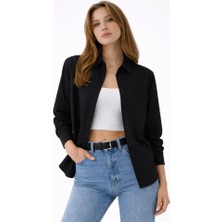 Amorluxe Uzun Kollu Gömlek Düğmeli Klasik Yaka Günlük ve Ofis Şıklığına Uygun - Siyah