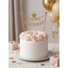 Liya3D Happy Birthday Yıldızlı Pasta Süsü
