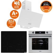 Afm Tech ve Ferre Marka Sessiz Road Elek.vitro Beyaz Dijital Ankastre Set (D087-SA + V6-04 +FM7701)