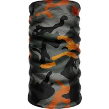 Crown Micro Turuncu Kamuflaj Desenli Çok Amaçlı Kadın Erkek Bandana Boyunluk Motorcu Buff Kask Altı Balaklava