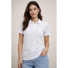 Amorluxe Polo Yaka Pike Kumaş Düğmeli Basic Tişört T-Shirt Günlük Rahat - Beyaz