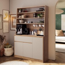 Bimossa Y3120 Alba 120 cm Kumtaşı-Sepet Kasalı Kahve Köşesi Çok Amaçlı Kapaklı Raflı Mutfak ve Kiler Dolabı