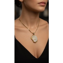 Stainless Stell G Harfi Taşlı Gold Kolye