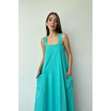 Amorluxe Mint Askılı Cepli Elbise