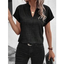 Amorluxe Kadın Kısa Kollu Hakim Yaka Sofya Bluz
