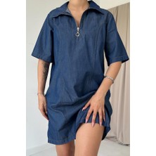 Amorluxe Mavi Tencel Kuplu Elbise