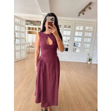 Amorluxe Kolsuz Uzun Kabardin Elbise - Bordo