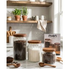 Ogeda Home Mien 3’lü Cam Kavanoz Seti – 3 Boy Akasya Kapaklı Yuvarlak Saklama Kavanozu Seti