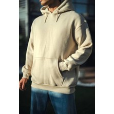 Amorluxe Üç Iplik Penye Kapşonlu Basic Sweatshirt - Bej