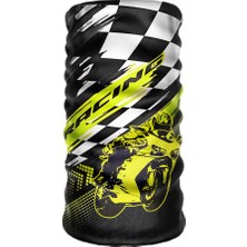 Crown Micro Yarış Serisi Motosiklet Bandana Neon Sarı Racing Temalı Boyunluk Motosiklet Buff Kask Altı Balaklava