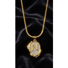 N Harfi Taşlı Gold Kolye