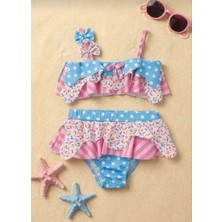 Kız Çocuk Fırfırlı Bikini Takımı – Desenli Etekli Mayo Seti