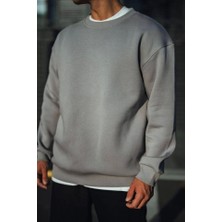 Amorluxe Kışlık Bisiklet Yaka Üç Iplik Basic Sweatshirt - Boyalı Gri