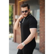 Amorluxe Erkek Fermuar Yakalı Çizgi Detaylıkısa Kollu Tişört