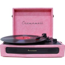 Pazard Crownwell Casablanca Serisi Retro Çanta Pikap – Koyu Pembe Süet Kaplama, Dahili Hoparlörlü, 3 Hızlı (33/45/78 Rpm), Bluetooth Bağlantılı, Taşınabilir Vintage Plak Çalar