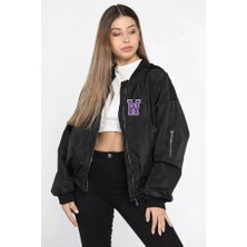 Amorluxe Unisex Uzun Kol Baskılı Bomber Ceket - Siyah