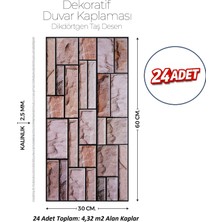 Brano 30X60 cm Kendinden Yapışkanlı Duvar,banyo,tezgah Arası Kahverengi Tuğla Desen-24 Adet