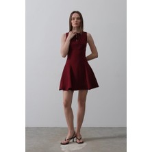 Amorluxe Fiyonk Detay Sıfır Kollu Mini Elbise - Bordo