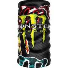Crown Micro Monster Energy Pençe Yarışçı Bandanası - Siyah Yeşil Boyunluk- Motosiklet Buff Kask Altı Balaklava