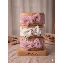 Vavbaby Kız Bebek 3’lü Ribana Fiyonklu Bandana Seti - Pembe