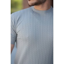 Amorluxe Erkek Bisiklet Yaka Örgü Desenli Kısa Örme Triko Kısa Kollu T-Shirt