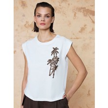 Unique  Palmiye Nakış Işlemeli Tişört