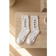 Bony Socks Kadın Ayıcık Desenli Beyaz Soket Çorap