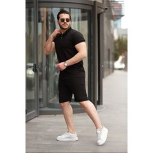 Amorluxe Erkek Yakalı Fermuarlı T-Shirt Şort Ikili Takım