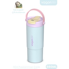 Vagonlife Tumbler Mug 660 ml Tek Kapak Çift Kullanım Pipetli Rahat Içim Kulplu Paslanmaz Çelik Termos 1102-660ML