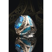 Prestige Hasbiyallah ve Edep Ya Hu ve Ol Der ve Olur Yazlı Aquamarine Taşlı 925 Ayar Gümüş Yüzük 902646