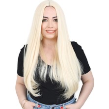 Marsilyan Fiber Sentetik Uzun Düz Peruk - Platin