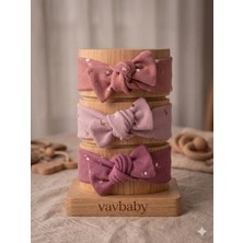 Vavbaby Kız Bebek 3’lü Ribana Fiyonklu Bandana Seti - Gül Kurusu