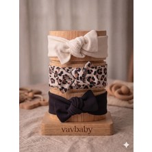 Vavbaby Kız Bebek 3’lü Ribana Fiyonklu Bandana Seti - Leopar