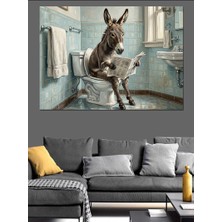 Artmeg Tuvalette Gazete Okuyan Komik Eşek Dekoratif Kanvas - Mdf Ahşap Tablo