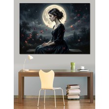 Artmeg Dolunay Altında Oturan Hüzünlü Kadın Dekoratif Kanvas - Mdf Ahşap Tablo