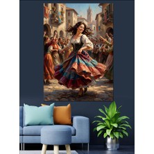 Artmeg Sokakta Dans Eden Neşeli Kadın Dekoratif Kanvas - Mdf Ahşap Tablo