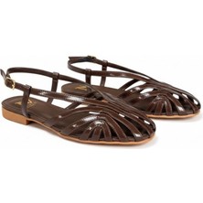 Ne&Ve Shoes Kahve Rugan Biye Kadın Günlük Sandalet