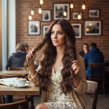 Marsilyan Uzun Su Dalgası Fiber Sentetik Peruk - Kahve Karamel