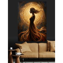 Artmeg Altın Işıklar Içinde Kadın Silüeti Dekoratif Kanvas - Mdf Ahşap Tablo