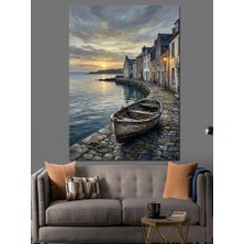 Artmeg Gün Batımında Sahil Kasabası Teknesi Dekoratif Kanvas - Mdf Ahşap Tablo